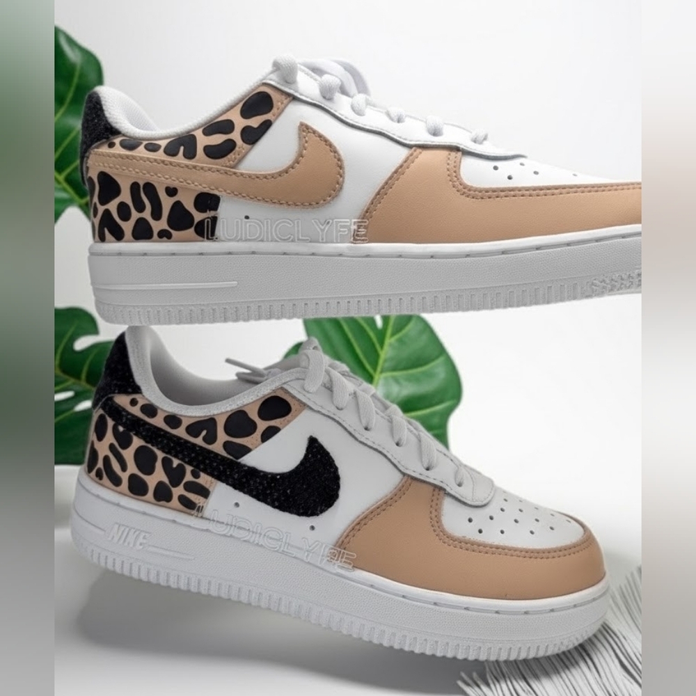 Custom Nike Air Force 1 '07 Leopard Print & Black Rhinestone Swoosh – Women’s - Picture 5 of 6